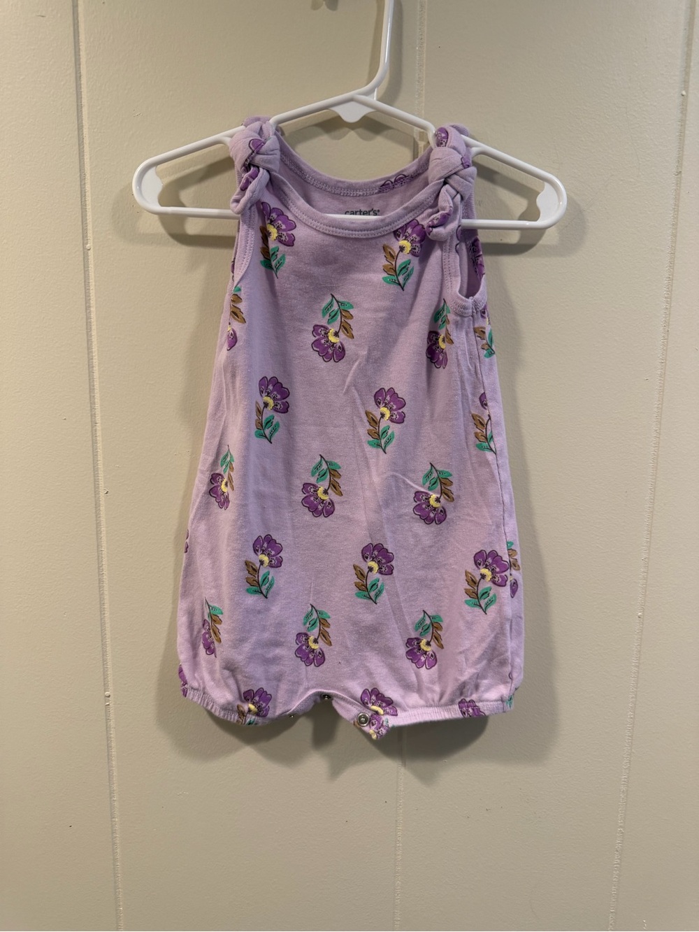 Carter's Lilac Floral Knot-Shoulder Baby Romper